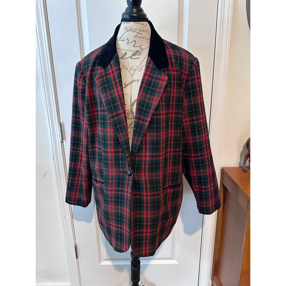 Sag Harbor Women's sz 18W Plaid Holiday Red Gold Green Blazer Christmas Party - Picture 1 of 5